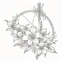 Delicate bow and arrow, the bow is made up of delicate flowers and a lily on the far right tattoo design idea