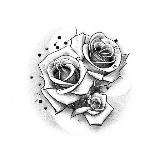 Dotwork "2 Roses With A Clock" Tattoo Idea - BlackInk AI