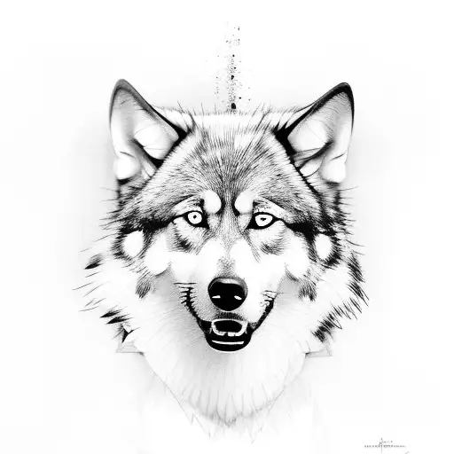 A realistic portrait of a dog with a wolf's spirit tattoo design idea