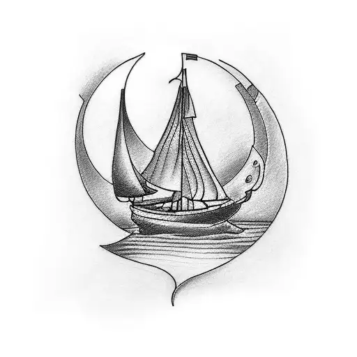 Draw a tattoo with the letters G and A forming a sailboat. tattoo design idea