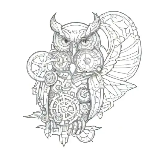 steampunk owl tattoo design idea