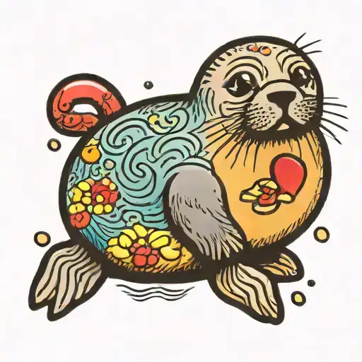 cute seal eating a jelly bean tattoo design idea