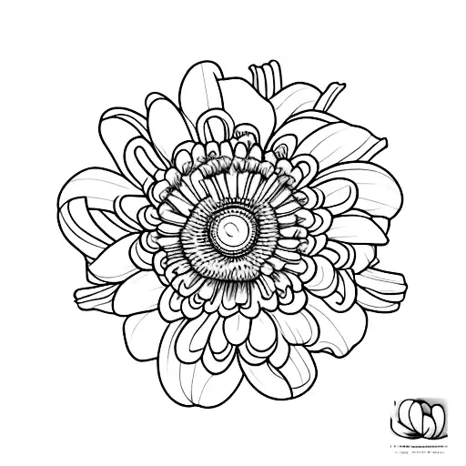 4 flowers only tied together with a thread; a daisy, a larkspur, a gladiolus and a Chrysanthemum tattoo design idea