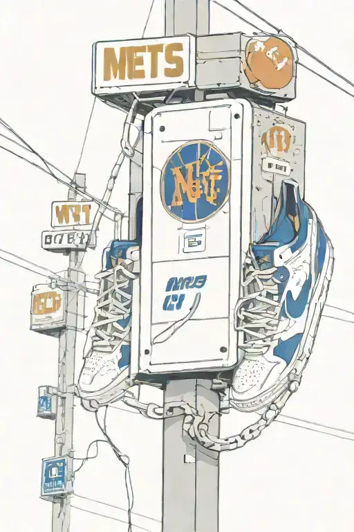 NY mets logo with nike air jordan ones hanging off telephone poll with a avenue signs  tattoo design idea