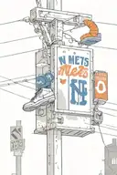 NY mets logo with nike air jordan ones hanging off telephone poll with a avenue signs  tattoo design idea