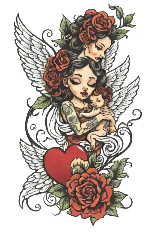 SHARISSE LOVE PAIN HEALING HEART 444 baby angel tattoo design idea