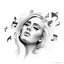 Adele with music notes tattoo design idea