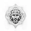 Design a dotwork tattoo showcasing a biblical scene of Jesus calming the stormy sea, with a firefighter's helmet placed at the feet of Jesus and a scripture verse about courage and faith incorporated into the waves tattoo design idea