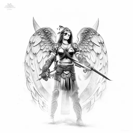 Warrior angel tattoo design idea