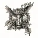 oak tree, hourglass, oak leaf, azrael angel of death tattoo design idea