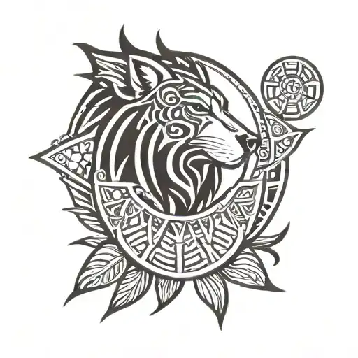 Philippine sun positioned at top of the shoulder in the sun, the Leo zodiac, husky elements of basketball half sleeve tattoo design idea