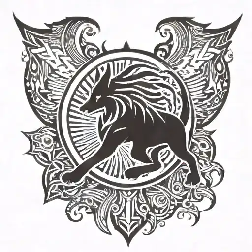 Philippine sun, positioned at the top of the shoulder. Within the sun, the Leo zodiac, husky elements of basketball tattoo design idea