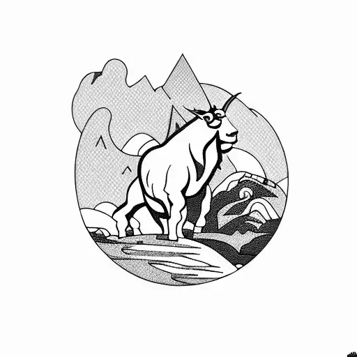 Mountain goat on Rock with Wave Breaking on it tattoo design idea