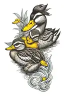 mother duck with duckling following cartoon  tattoo design idea