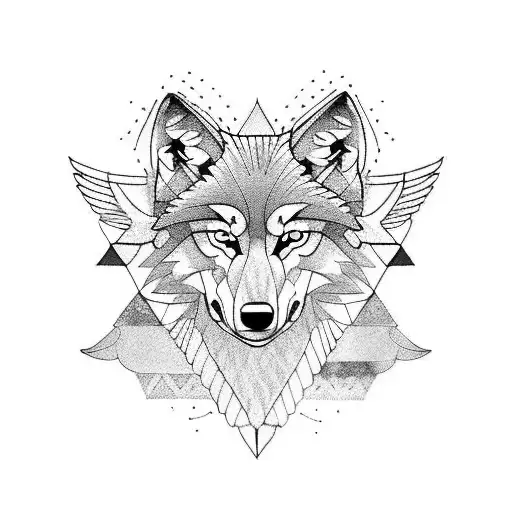 wolf from a bird's eye view with wings tattoo design idea