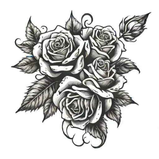 realistic flames and roses tattoo design idea