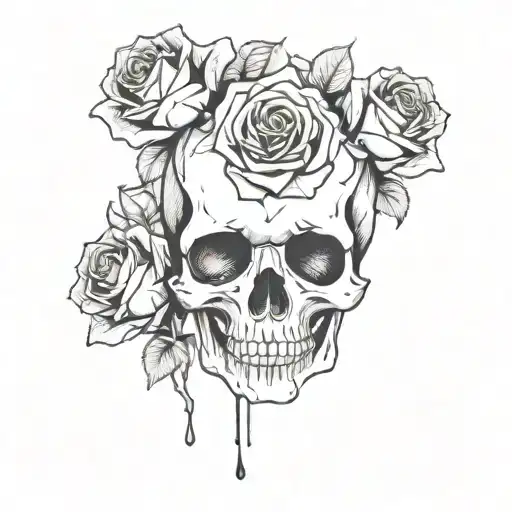 depressed crying evil sad thought provoking skull rose tattoo design idea