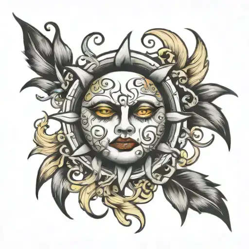 crying evil sad thought provoking sun tattoo design idea