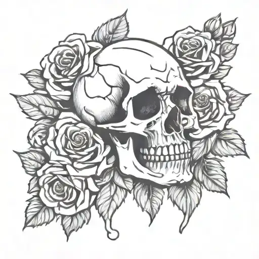crying evil sad thought provoking skull rose tattoo design idea