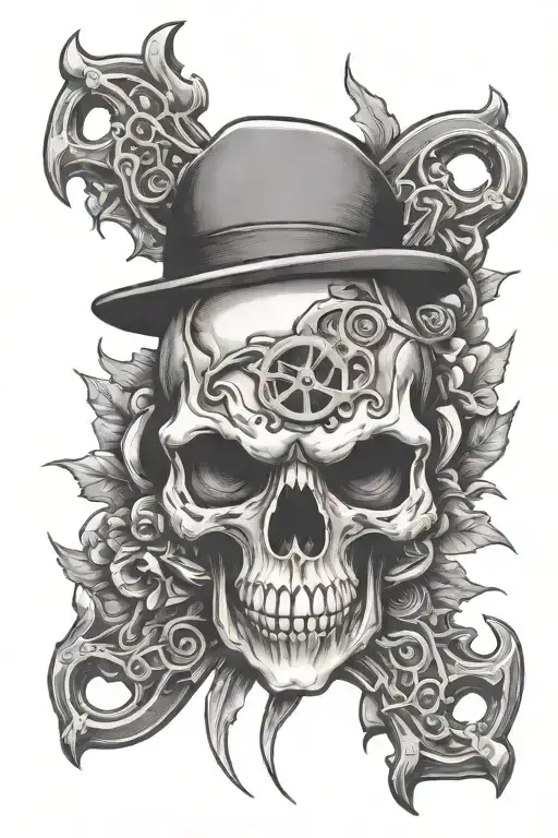 A tattoo design of a skull with brass knuckles and sharp blades protruding from it, symbolizing fear and intimidation  tattoo design idea