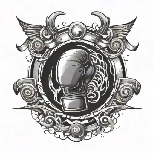 An abstract tattoo of a boxing ring surrounded by swirling energy and power symbols, representing the intensity of the sport tattoo design idea