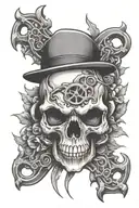 A tattoo design of a skull with brass knuckles and sharp blades protruding from it, symbolizing fear and intimidation  tattoo design idea