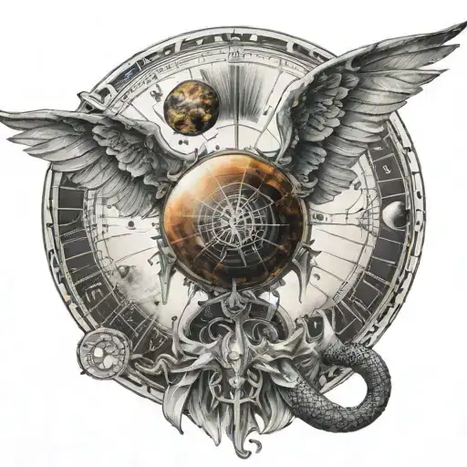 back tattoo with sun solar system down spine and dragon wings on shoulder blades  tattoo design idea