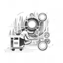 A mechanic working on a car engine surrounded by a dense forest tattoo design idea