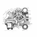 A mechanic working on a car engine surrounded by a dense forest tattoo design idea