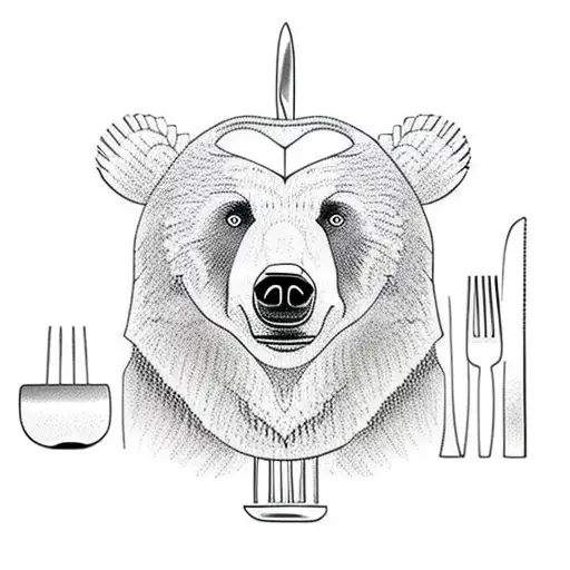 Bear with forks tattoo design idea