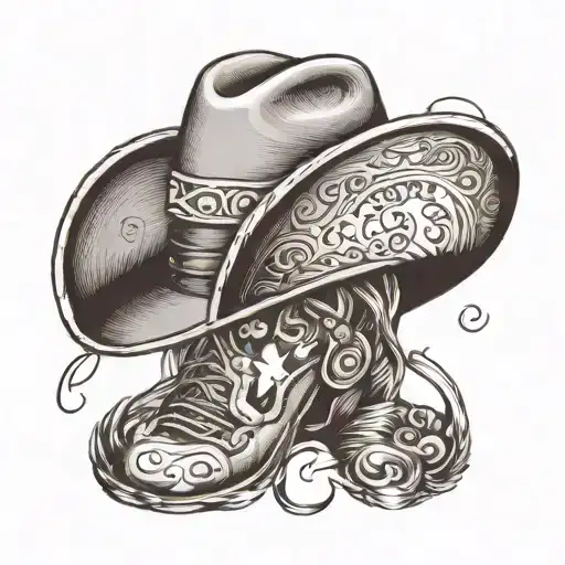 create a tattoo with the name Preston Stewart in cursive with a cowboy hat tipped on the P. The tattoo placement would b tattoo design idea