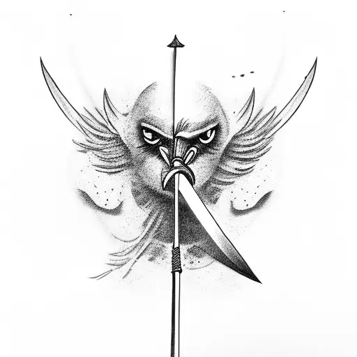Crow with sword tattoo design idea