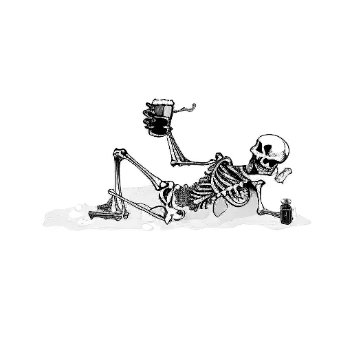 a skeleton drinking a beer tattoo design idea