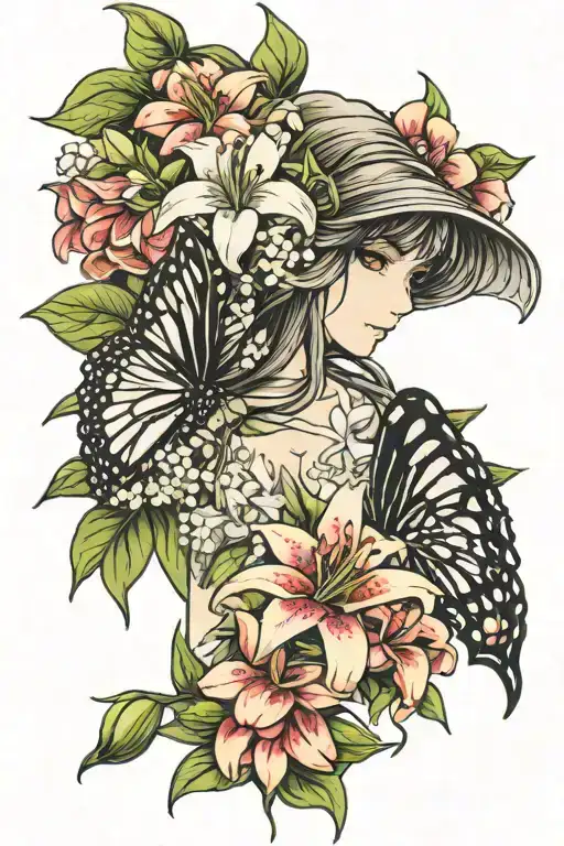 coneflower and lilly of the valley flower intertwined tattoo design idea