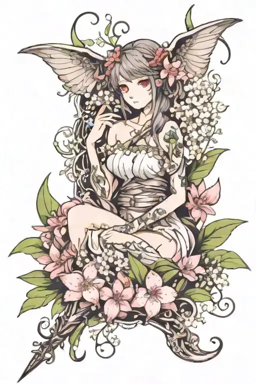  Zweihander surrounded by lilly of the valley flower tattoo design idea