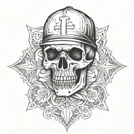 a nomad with a skull and cross bones  tattoo design idea