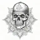 a nomad with a skull and cross bones  tattoo design idea