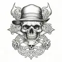 a nomad with a skull and cross bones  tattoo design idea