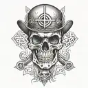 a nomad with a skull and cross bones  tattoo design idea