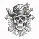 a nomad with a skull and cross bones  tattoo design idea