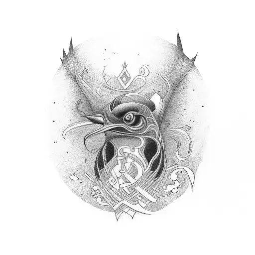 create tattoo design on paper, Tattoo as big as a large paper, a tattoo of a 3 bird, blackwork tattoo, aaron horkey styl tattoo design idea