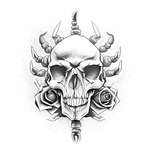 scorpion rose skull decay tattoo design idea