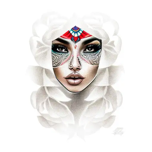 chicano style girl with bandana on face tattoo design idea