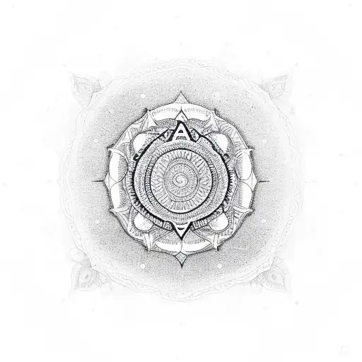 A serene meditating figure surrounded by a mandala made of running tracks tattoo design idea