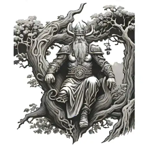 odin hanging from yggdrasil tattoo design idea
