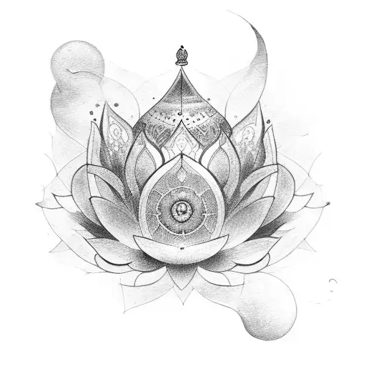 lotus and crown inside a sun tattoo design idea