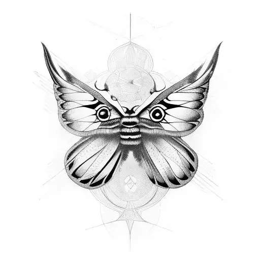 polilla esoterica con lineas y con ojos en las alas tattoo design idea