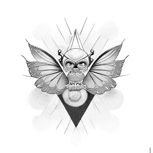 polilla esoterica con lineas y con ojos en las alas tattoo design idea