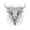 deer skull with fangs and extra antlers breathing out smoke with red eyes  tattoo design idea
