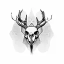 deer skull with fangs and extra antlers breathing out smoke with red eyes  tattoo design idea
